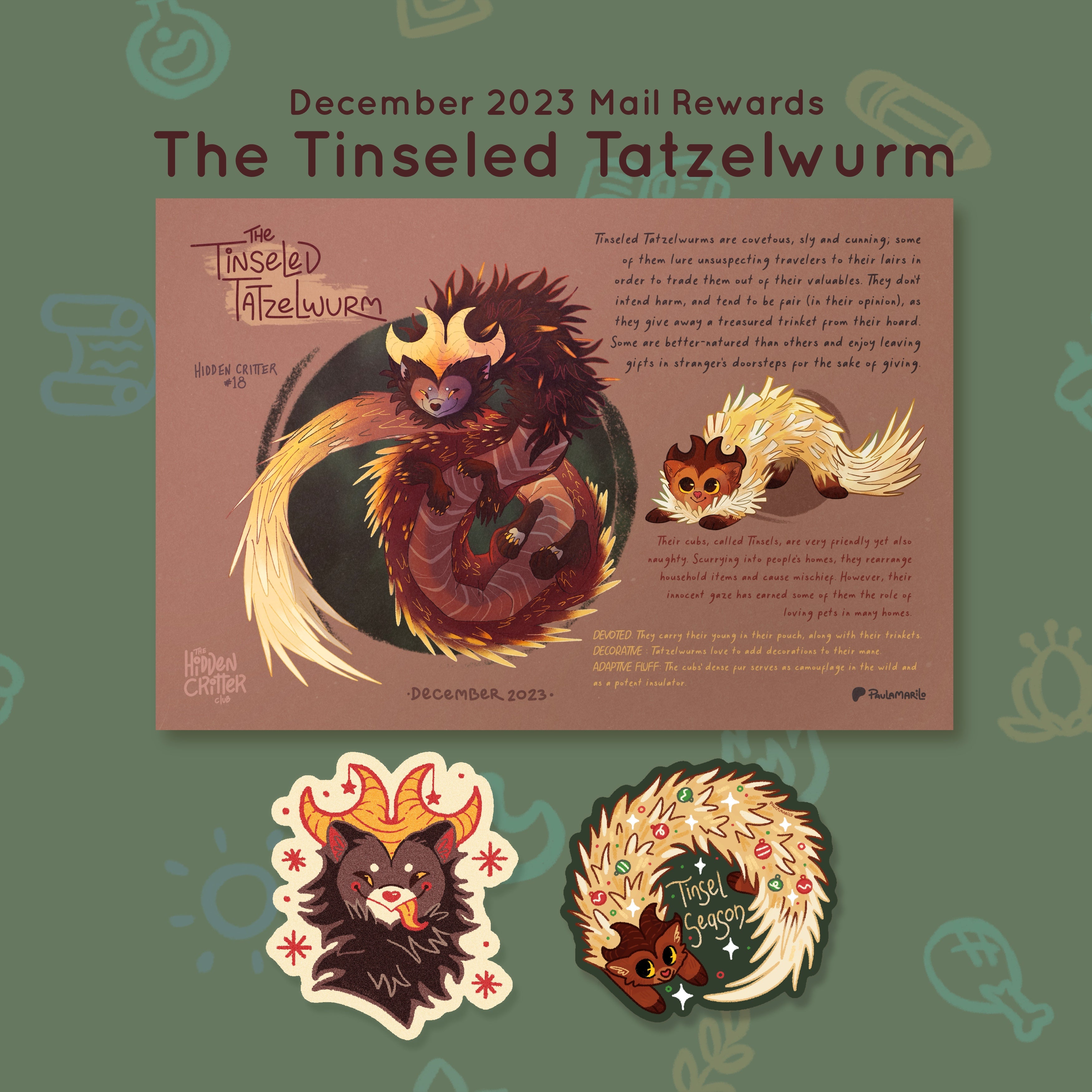 Criatura n.º 18 - Tatzelwurm de oropel - Recompensas de diciembre de 2023