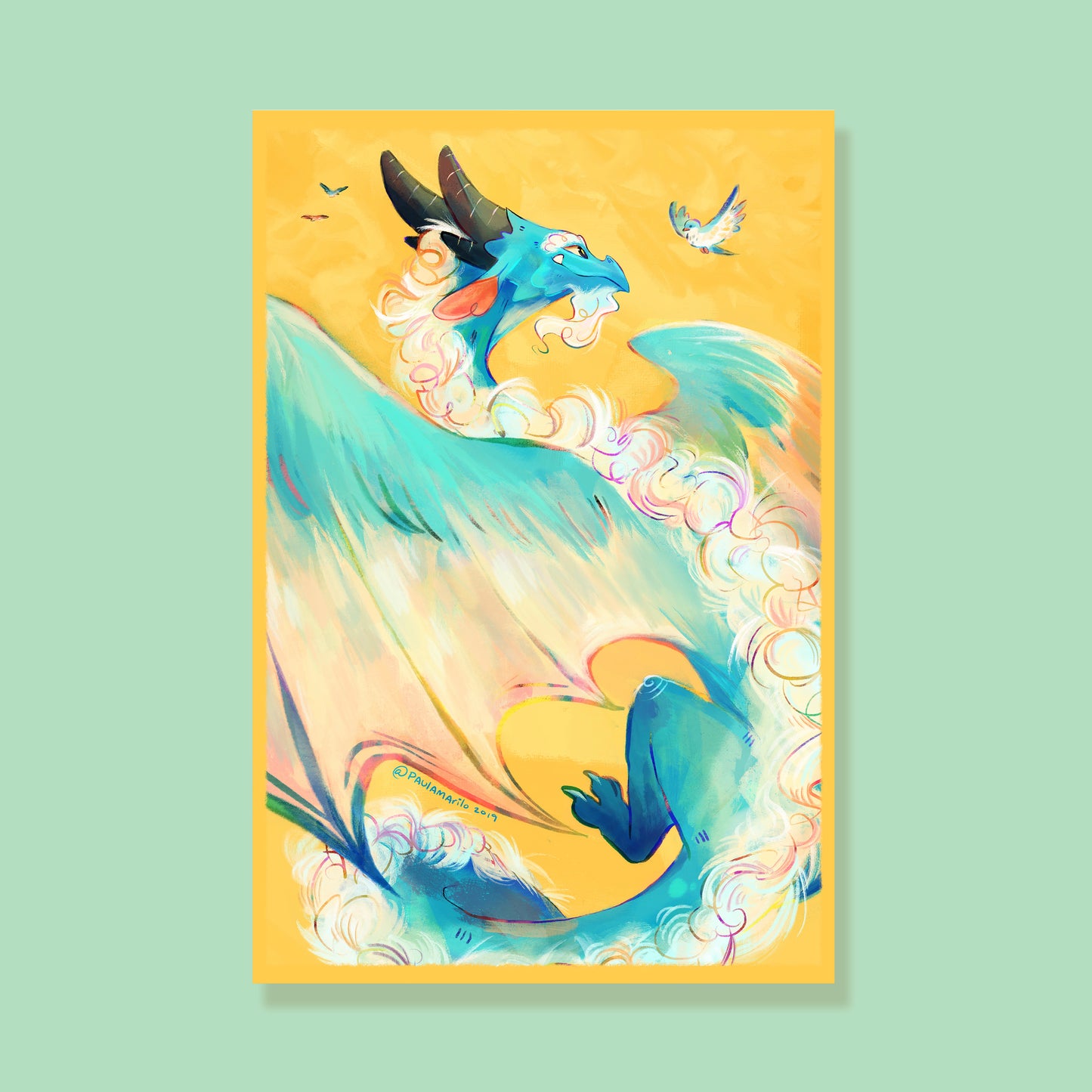 Blue Noodle Dragon Art Print